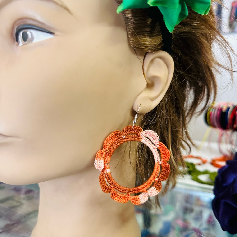 Handcrafted Multi Color Crochet Hoop Earrings